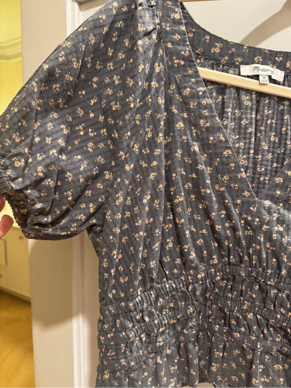 Madewell Slate Blue Floral V-Neck Blouse - Picture 3 of 3